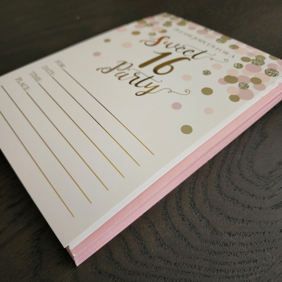 Sweet 16 birthday party invitations pink and gold (18 invitations/19 envelopes) - Picture 9 of 10